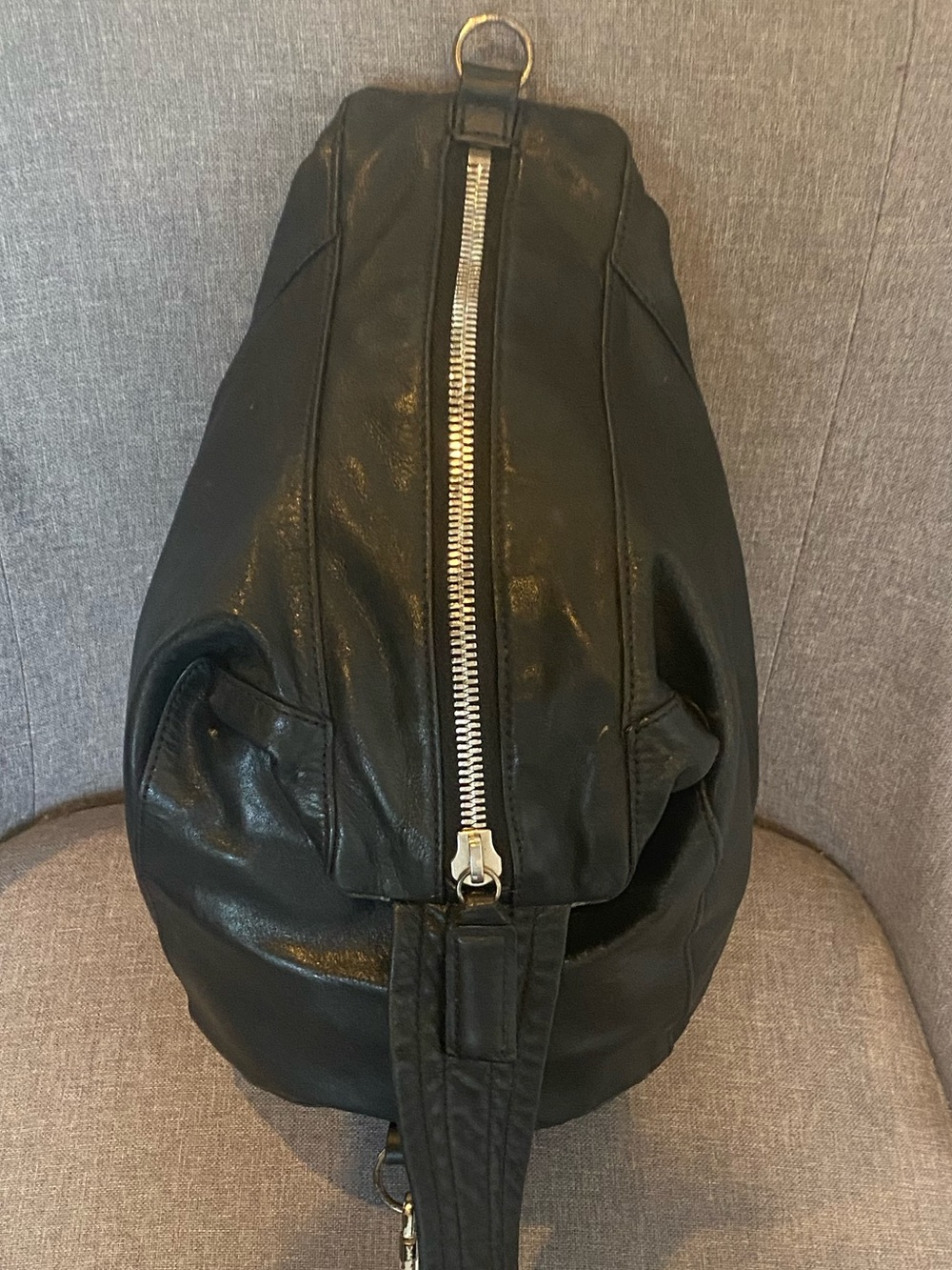 Rag & Bone Black Leather Backpack with Silver Zipper
